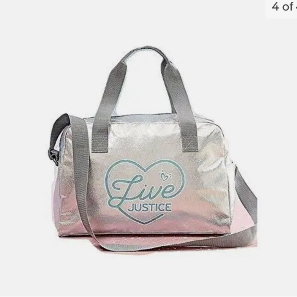 Justice Glittery Silver Duffel Bag